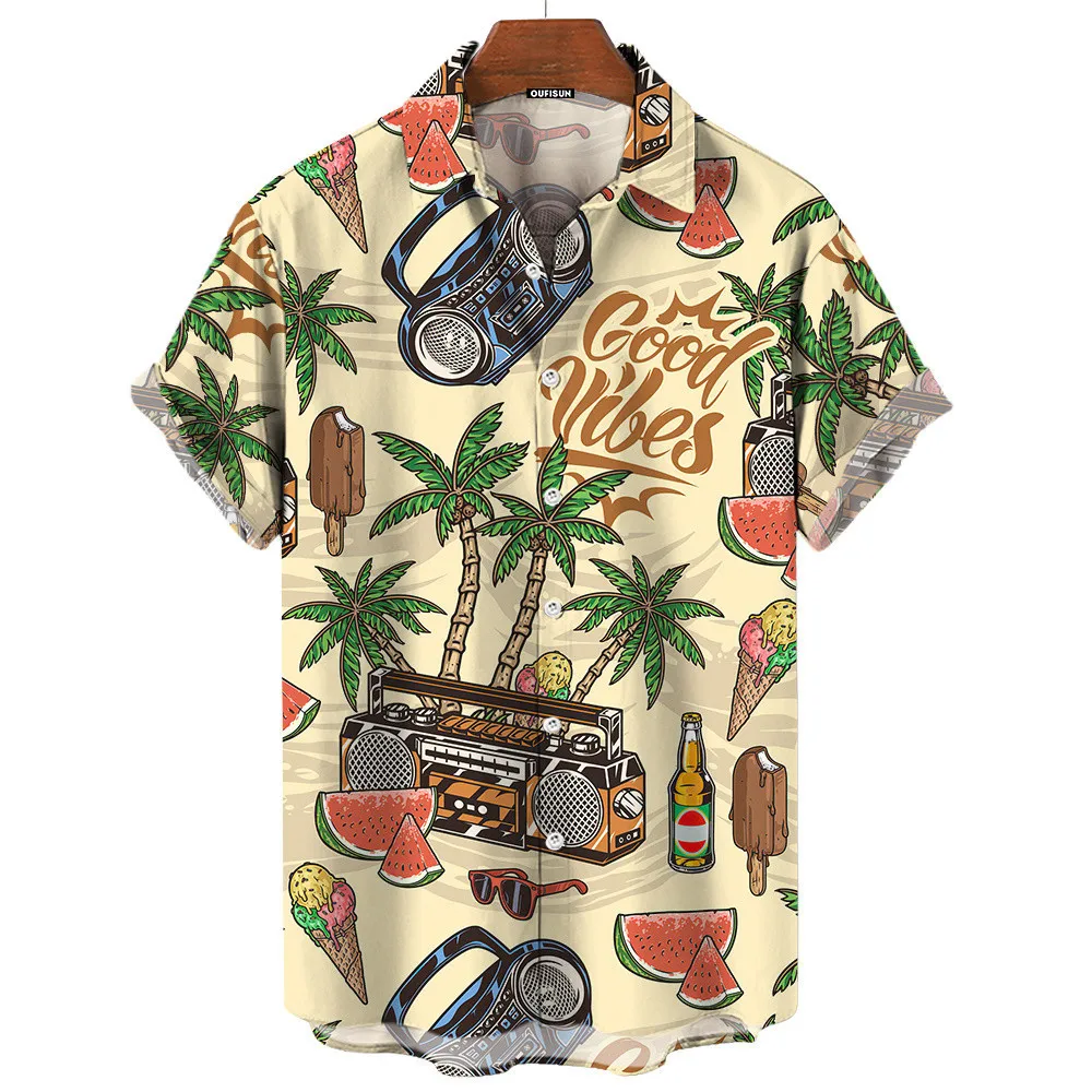 Vintage Hawaiian Floral Shirt - قميص هاواي رجالي صيفي بتصميم كلاسيكي،