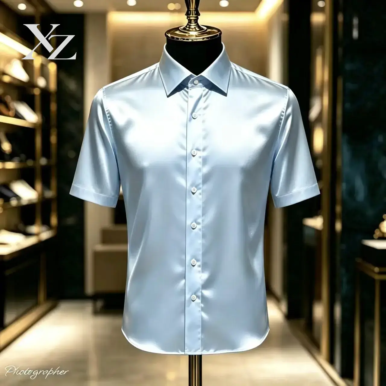 Mens Satin Silk Dress Shirt - قميص رجالي فاخر من الساتان بلون