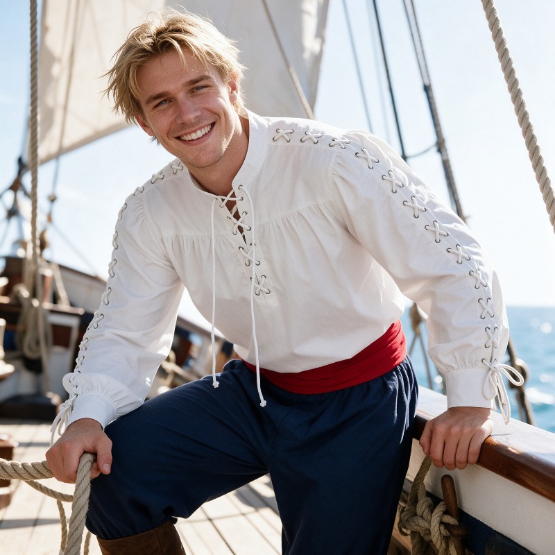 قميص رجالي بتصميم القراصنة من  - مراجعة Medieval Gothic Lace Up Pirate Shirt وسعره