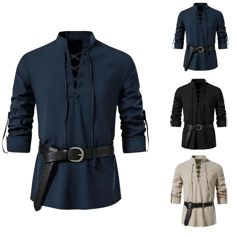 قميص رجالي من القرون الوسطى بت - مراجعة Medieval Gothic Lace Up Pirate Shirt وسعره