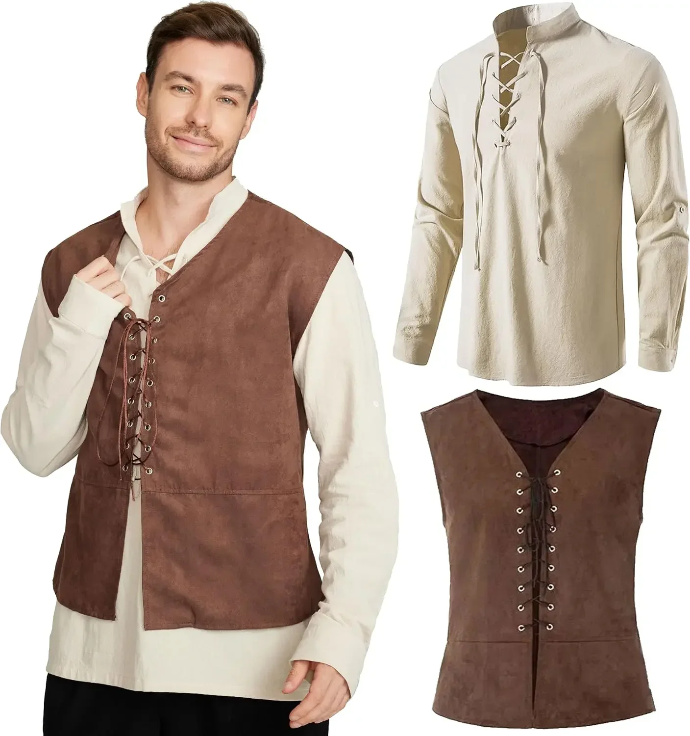 طقم من قطعتين: سترة قرصان عصري - مراجعة Medieval Gothic Lace Up Pirate Shirt وسعره
