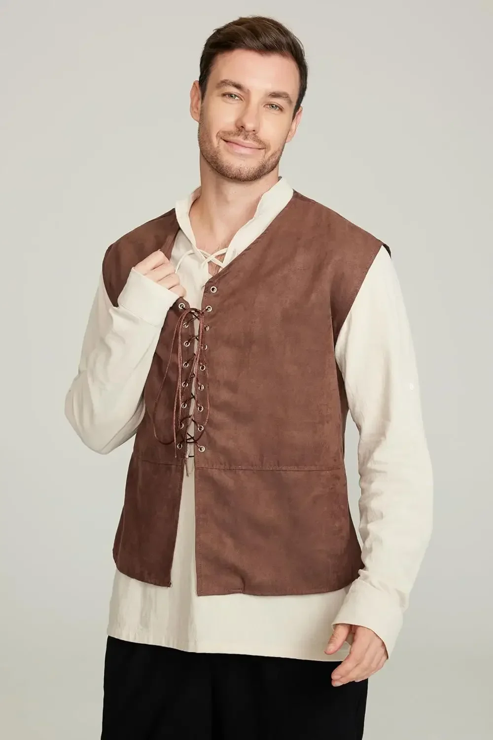 طقم من قطعتين: سترة قرصان عصري - مراجعة Medieval Gothic Lace Up Pirate Shirt وسعره